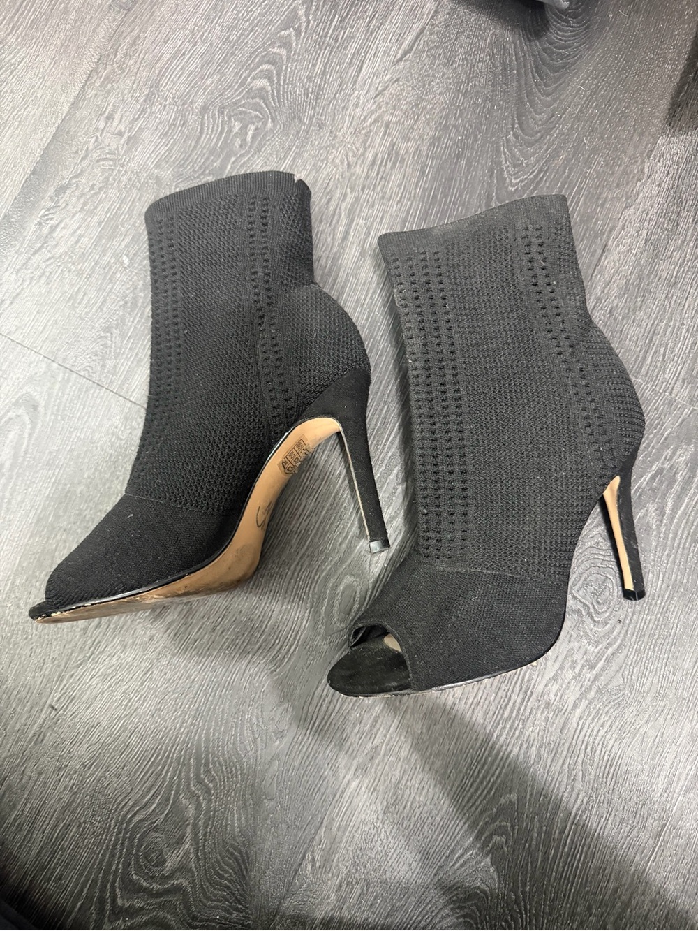 Black Knit Peep-Toe Stiletto Sock Booties